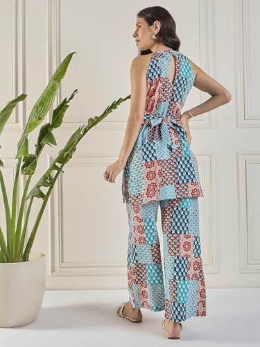 Image of Women's Floral Printed Kurti and Palazzo Set | Sleeveless Ethnic Co-Ord Set