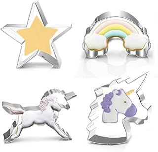 nuoshen 4 Pieces Unicorn Cookie Cutters, Stainless Steel Unicorn Biscuit Cutter, Unicorn Head, Rainbow, Heart and Shooting Star Cutter for DIY Baking
