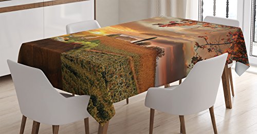 Ambesonne Winery Tablecloth, White Wine with Cask on Vineyard at Sunset in Chianti Tuscany Italy, Rectangular Table Cover for Dining Room Kitchen Decor, 60
