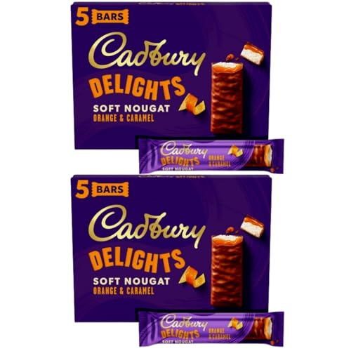 Chocolate Bars Multipack with Cadbury Delights Soft Nougat Orange & Caramel Bars 5x22g Pack of 2 | Suitable for vegetarians | On The Go Snacks