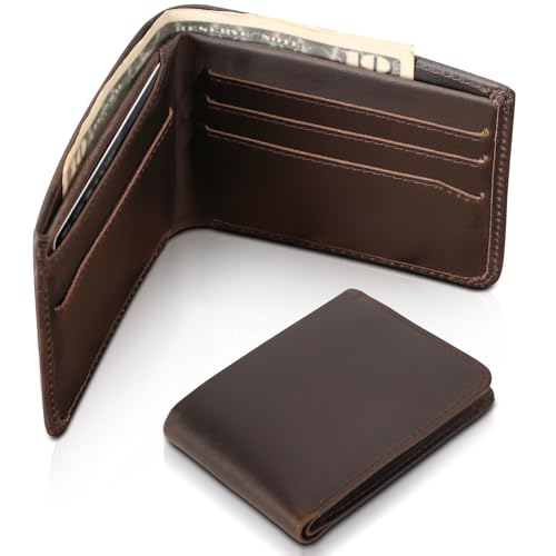 Polare Full Grain Leather Slim Bifold Wallet RFID Blocking Minimalist Front Pocket Travel Wallet Card Case for Men