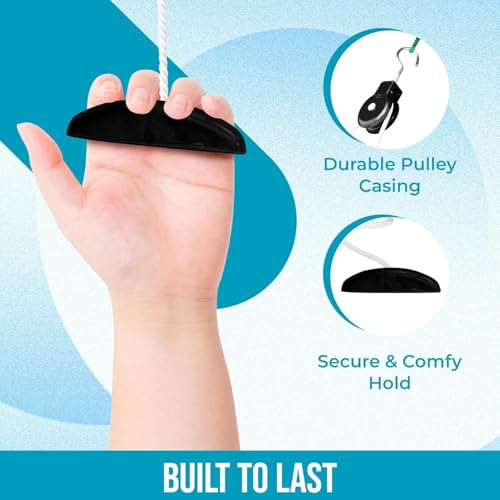 Image of AARAM Pulley with Rope and Door Strap, Easy to Use Exercise Equipment for Frozen Shoulder and Hand /Arm Exercise Material Nylon Plastic, Smooth Action Pulley (Black & Cream)