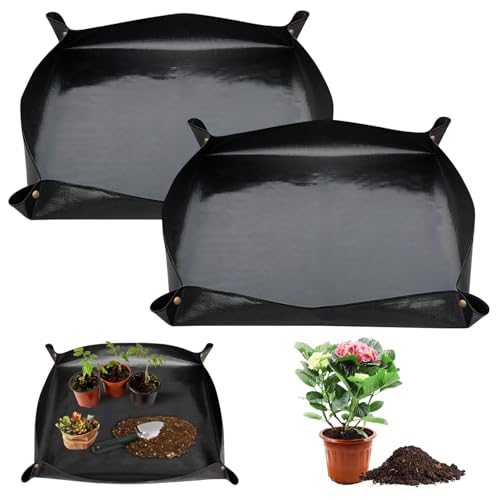 2 Stück wasserdichte Pflanzmatte 100x100 cm PE Gartenmatte Pflanzmatte Faltbar Pflanzunterlage,Anti-Leckage-Design,Pflanzen Umtopfmatte Schwarz Pflanzunterlage für Umtopf,Sukkulenten,Sämling Schwarz