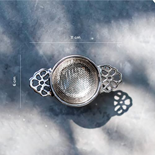 Image of NION Premium Silver Tea Infuser Strainer with Drip Bowl | Perfect for Steeping Loose Leaf Tea Infuser Strainer Teapot | Solid Nickel Drip Bowl