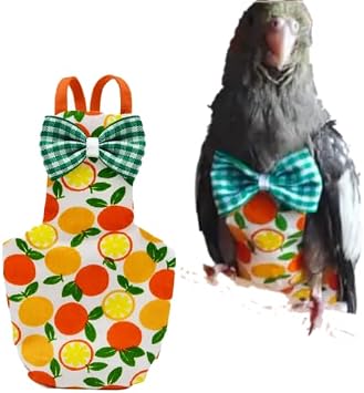 Bird Flight Suit Diapers for Monk Parakeets, Cockatiels - Parrot Clothes, Training Nappy Suit Liners Large, Orange