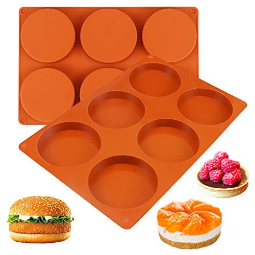 Palksky Silicone Molds For Baking (2 Pack) 6-Cavity Large Round Disc Mold/English Muffins Pan/Resin Coaster Mold Non-Stick For Hamburger Chocolate Cake Pie Custard Tart Whoopie Pie Egg Pan #TOP1