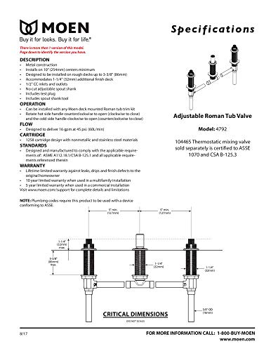 Moen T986-4792 Method Two-Handle Low Arc Roman Tub Faucet With Valve, Chrome #TOP5