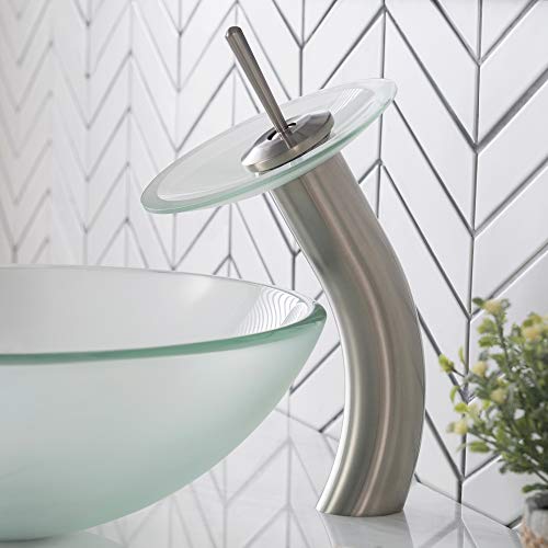 Kraus Kgw-1700Sn-Fr Single Lever Vessel Glass Waterfall Bathroom Faucet Satin Nickel With Frosted Glass Disk #TOP3