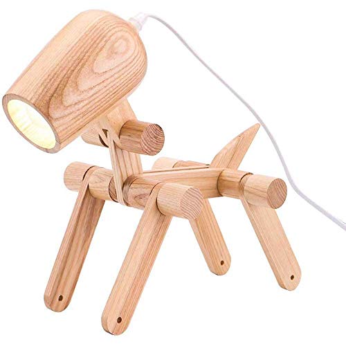 Yaione Table de chevet Chien en bois Lampe Creative Design Chien joint-forme réglable Lampe de bureau Lampe de chevet Variété de formes décoratives for éclairage Chambre, Salon, Bureau, Hôtel [Classe