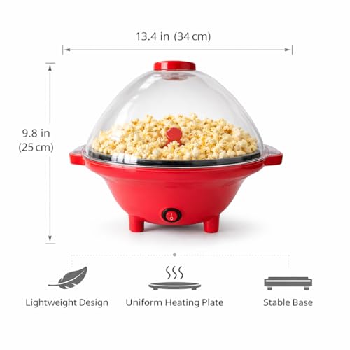 Image of VINSU Hot Air Popcorn Maker Machine 500W Electric Popcorn Popper 5L Large Capacity Oil Free Popcorn Machine with Transparent Dome Lid Cyclonic Air Flow Technology One Button Operation for Home Kitchen