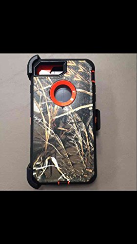 Heavy Duty Impact Rugged with Built-in Screen Protector Camouflage Protective Case Cover with Clip for Apple iPhone 7 Plus (Orange-Grass-Camo)
