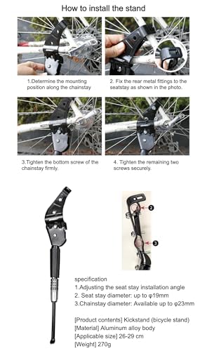GORIX béquille de vélo béquille latérale Route VTT vélo réglable 26-29 Pouces 700c (GX-ST978)