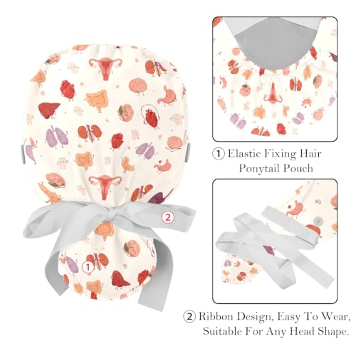 Image of 2 PCS Bouffant Cap with Button Ponytail Pouch Working Cap Sweatband Adjustable Surgical Cap Black and White Cow