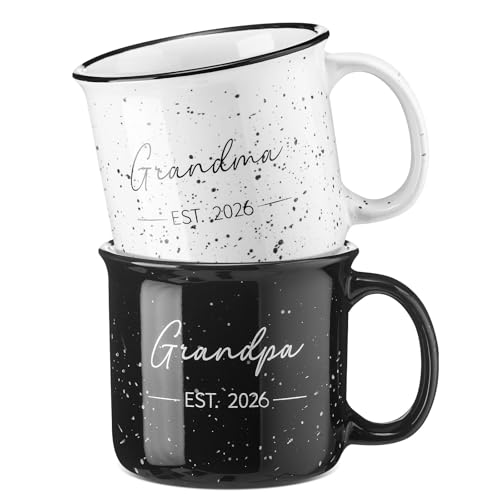 Baderke 2 Pcs New Grandparents Gifts Est 2026 Grandma and Grandpa Mugs 11oz Set Promoted to Grandparents First Time Pregnancy Announcement Baby Reveal Christmas Party Gifts
