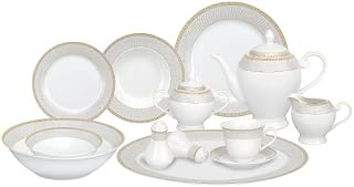 Lorren Home Trends 57-Piece Porcelain Dinnerware Set, Alina-GD, Service for 8
