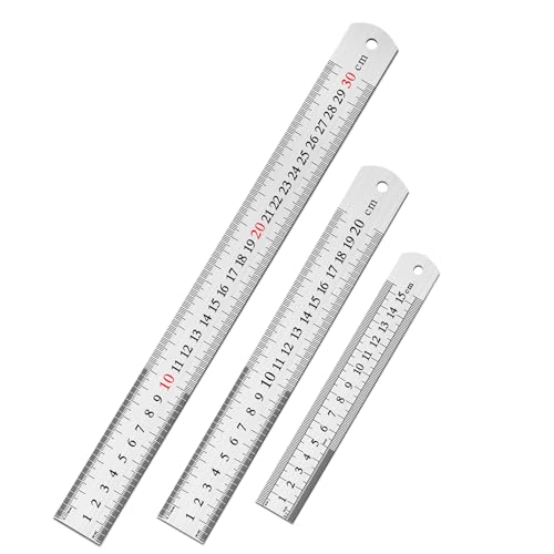 DTDNZKN 3 Pack Stainless Steel Ruler Set - Includes 6 inch (15 mm), 8 inch (20 mm), and 12 inch (30 mm) with SAE & Metric Measurements - for Drawing, Home, Office, and Engineering Use