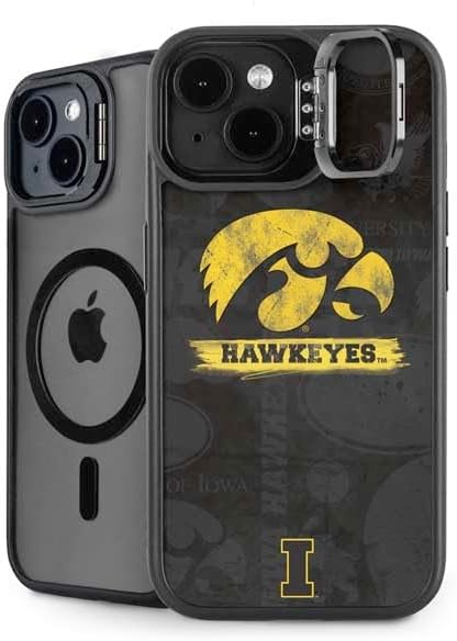 Skinit Kickstand Phone Case Compatible with iPhone 14 - Officially Licensed University of Iowa Hawkeyes Distressed Logo Design