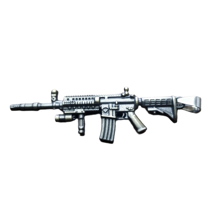 Stainless Steel Tactical Rifle Pendant Charm, Military Style Assault Rifle Design, Silver Tone Statement Jewelry for Collectors, 67x20 mm. RR_CSP_0233-image-45