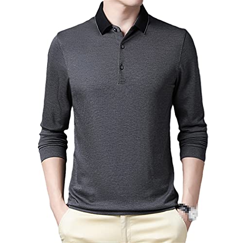 Polo manches longues homme taille M vêtement soie respirante col rabattable gris foncé