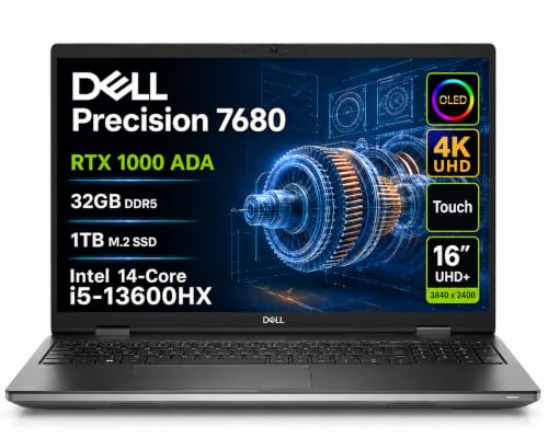 Image of Dell Precision 7680 Laptop, NVIDIA RTX 1000 Ada 6GB, i5-13600HX, 32GB DDR5 | 16 inch OLED 4K UHD+ Touchscreen, Mobile Workstation, 1TB SSD, Intel 14-Core > Ultra 7 155H, Dell Pro Max, Engineer, Win 11 Pro