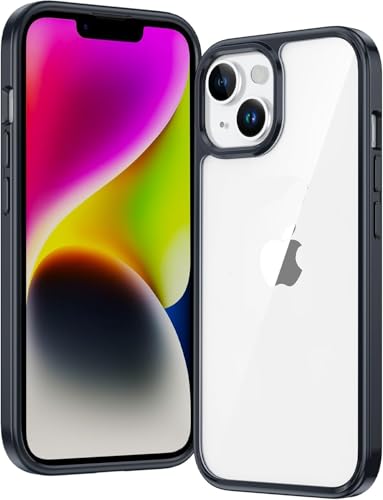 Image of ClearBlack Transparent Back Cover for iPhone 14 /13, Anti-Yellow Clear Polycarbonate Hard Back with Black TPU Bumper, Shockproof Hybrid Case, Anti-Scratch 360 Degree Protection Mobile Cover