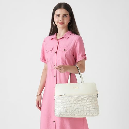 Image of Caprese Lily Large Laptop Bag for Women with Adjustable & Detachable Strap | Croc-Embossed Faux Leather | Fits Up to 15.6-Inch Laptop | Handheld & Shoulder Bag | Multi-Compartments for Office & Travel