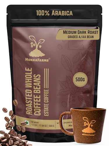 Image of MokkaFarms Premium Roasted Coffee Beans 500g | 100% Arabica | Medium-Dark Roast | Fresh Estate Coffee | Graded A /AA Whole Beans | Strong Flavor & Aroma | Farm to Fork Quality | Resealable Zip Lock Bag