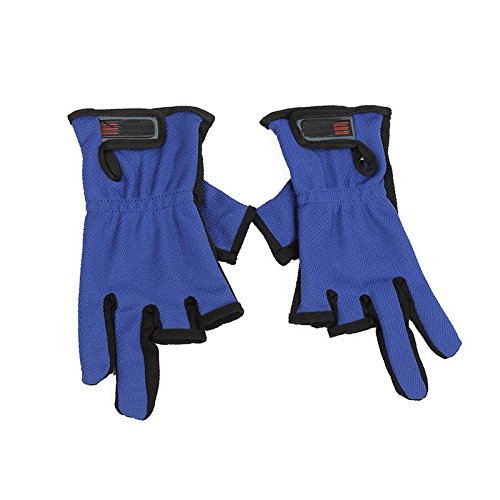 Futaba Breathable 3 Low-Cut Fingers Fishing Gloves- Pack of Two - Blue 1