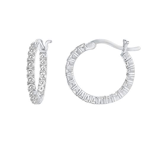 PAVOI 14K Gold Plated 925 Sterling Silver Post Cubic Zirconia Hoop Earrings | White Gold Hoops