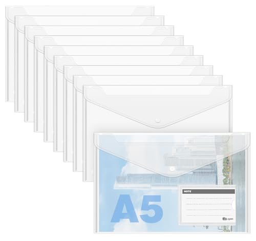 Carpeta A5 para recibos y facturas del hogar con organizador transparente y botón de presión