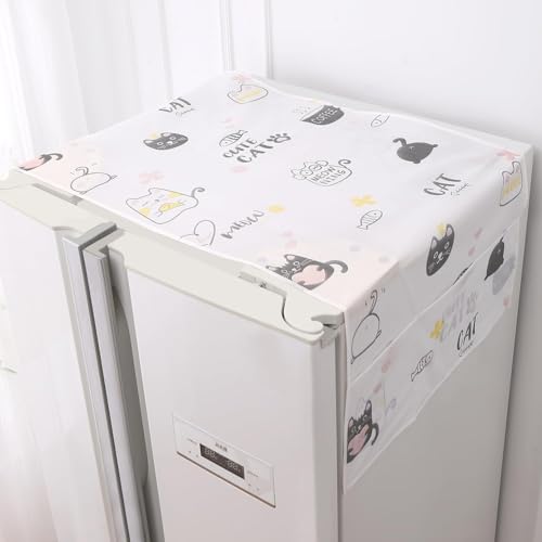 Image of HOKIPO Large Fridge Cover Top | For Bigger Double Door Refrigerator | Waterproof, Printed with 6 Side Pockets, Size Large 180x62 cm, Playful Cats (NEW-AR-5876-D6)