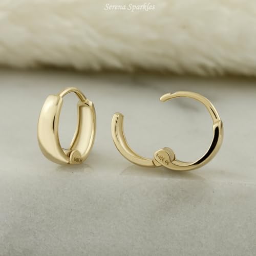 14k Solid Gold Huggie Earrings, Simple Hoops, Plain Huggies, Real Earrings for Women3