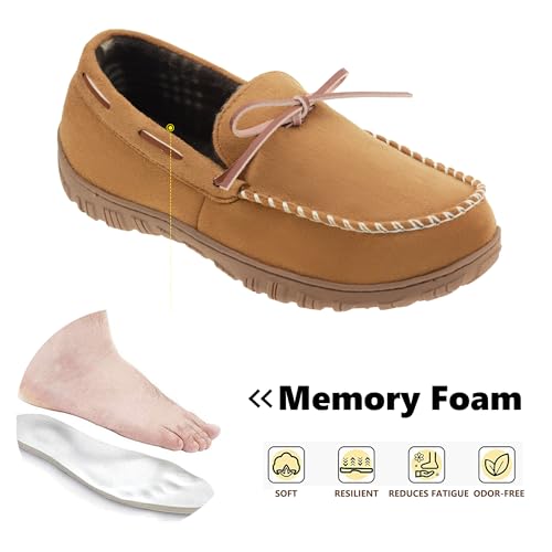 VLLy Mens Moccasin Slippers Breathable Memory Foam House Slippers Indoor/Outdoor House Shoes2