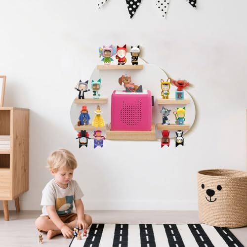 Image of Cloud Toines Shelf, for TonieBox 1 and Toniebox 2 Tonies Wall Floating Shelf Storage for 12-20 Toine Figures Characters Wall Shelf Magnetic for Toniebox, Charging Station, Kids Play Room (White 2)