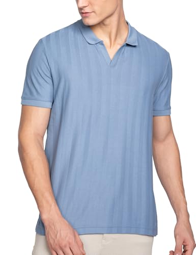 Image of DAMENSCH Men Rich Pique, Statement Textured, Body-Cooling All Degree, Premium Cotton, Herringbone Texture Johnny Collar Polo T-Shirt