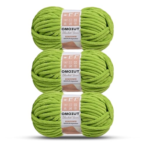 Image of 3 Pack of Lime Green Chunky Chenille Yarn for Crocheting, Soft Baby Blanket Yarn, Chunky Knit Blanket Crochet Yarn, #7 Super Bulky, 10.6oz /164 yds Fluffy Velvet Amigurumi Yarn