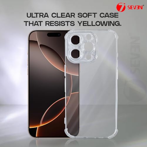 Image of 7SEVEN Compatible with iPhone 16 Pro Max Transparent Back Cover Soft TPU Silicone Case Shockproof Flexible Bumper Raised Camera Edges Protection Slim & Lightweight Crystal Clear Protective Phone Case