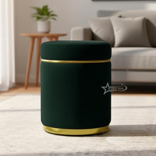 Image of Ottoman Stool for the Living Room Ottoman Pouffes for Sitting, Puffy Stool for Living Room Dressing Table Stool Green