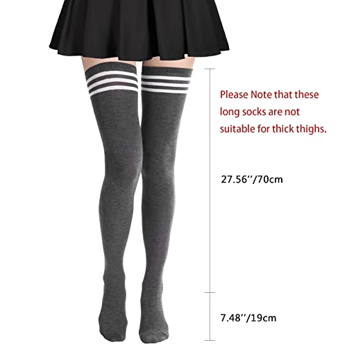 Image of DRESHOW 6 Pairs High Thigh Socks Striped Over Knee Thin Tights Long Stocking for Women Leg Warmer
