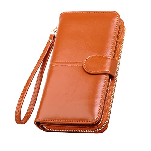 Oil Wax Leather Wallet Rfid Women's Zipper Clutch for Id Credit Cards Cash Pu Purse for Office Parties Gifts