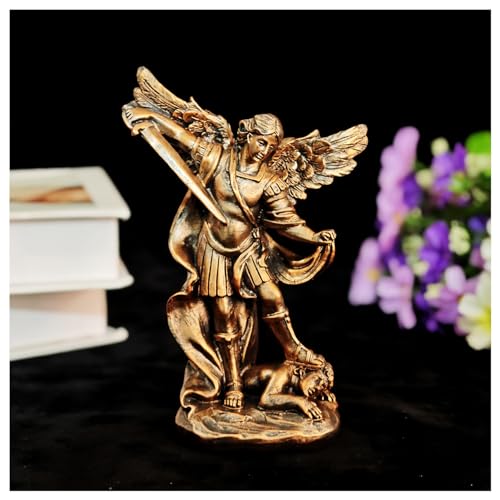 Estatua de San Miguel Arcángel de resina estilo bronce 5.3 pulgadas