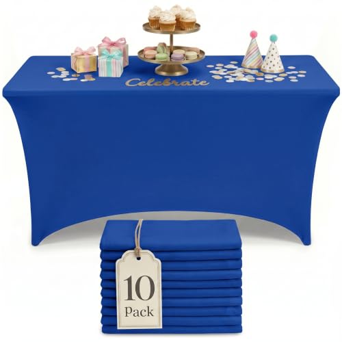 Image of Utopia Kitchen 6Ft 10 Pack, Royal Blue Tablecloth for Rectangle Tables - Fitted Table Cloth Washable & Wrinkle Resistant Bulk Event Hospitality Wedding Banquet Corporate Functions Use