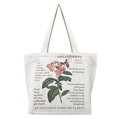 BROADREAM Bolsa de yute estampada vintage, bolsa de la compra, bolsa de lona, bolso Tote Bag Aesthetic, bolso grande, bolso de tela, bolsa estampada para mujer, Heliotropo de doble cara
