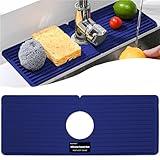 Amyandone Faucet Mat for Kitchen Sink, Silicone Faucet Handle Drip Catcher Tray, Drying Mat as Sponge and Soap Holder with Lateral Inflow for Kitchen Bathroom Farmhouse & RV Sink Accessories (Blue)