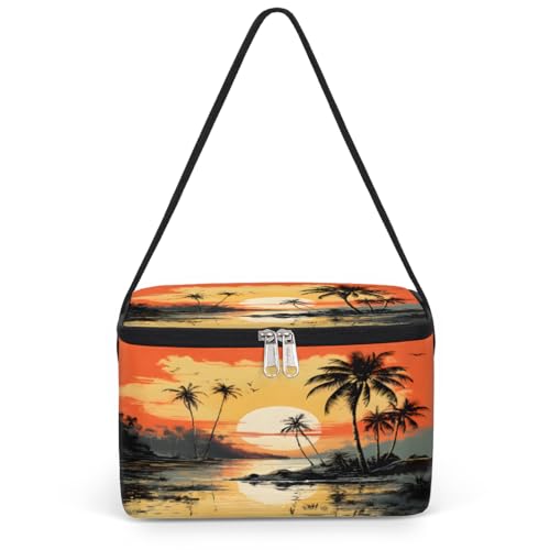 GzLeyigou Summer Tropical Beach Lunch Bags for Women Men 9 Cans, Hot & Cold Food Delivery Bag Insulated Grocery Bag Insulated Lunch Box Coconut Palm Cooler Bag for Office Work Picnic Beach