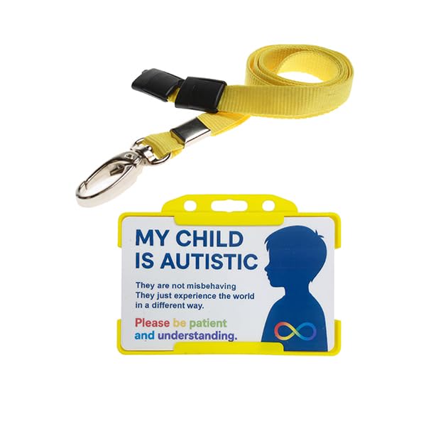 QUANTUM LEAP® My Child is Autistic ID Card Badge Hidden Disability Lanyard Yellow Holder Badge with Contact Details On the Rear