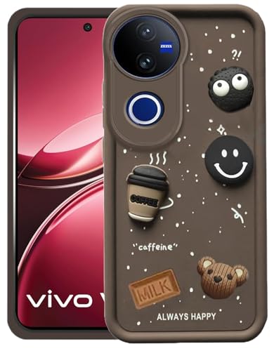 Image of GoldKart Back Case Cover Compatible for Vivo V50 5G | Cute Fun Cartoon 3D Ball Coffee Silicone Case | Full Body Protection Back Cover for Vivo V50 5G - Brown