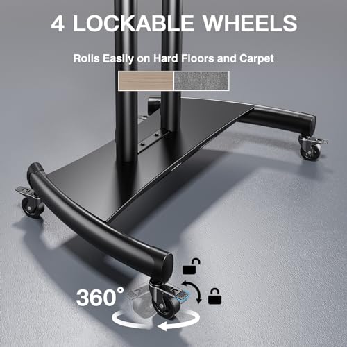 PERLESMITH Mobile TV Stand for 55-90 Inch Flat/Curved Screen TV Max VESA 800x500mm Outdoor TV Cart with Height Adjustable AV Shelf- UL Certificated Rolling Floor TV Stand Holds up to 200Lbs (PSTVMC07)