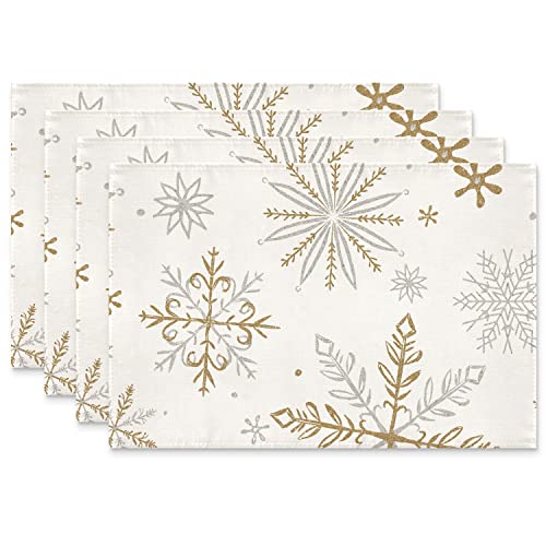 Siilues Christmas Placemats, Snowflake Decorations White Gold Christmas Decor For Table Seasonal Winter Holiday Decor For Indoor Outdoor Dining Table Decorations (Placemats 12''X18'' Set Of 4) #TOP26
