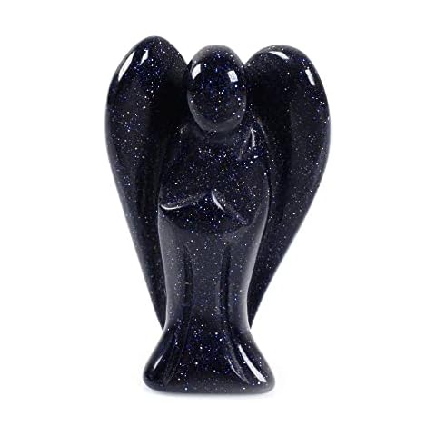 Carved Blue Goldstone Gemstone Peace Angel Pocket Guardian AngelHealing Statue 1.5 inch Cover